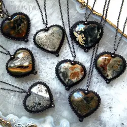 NM43229 Jasper Puffed Heart Crystal Women Necklace Minimal Layering Gothic Goth Witch Wicca Halloween Jewelry