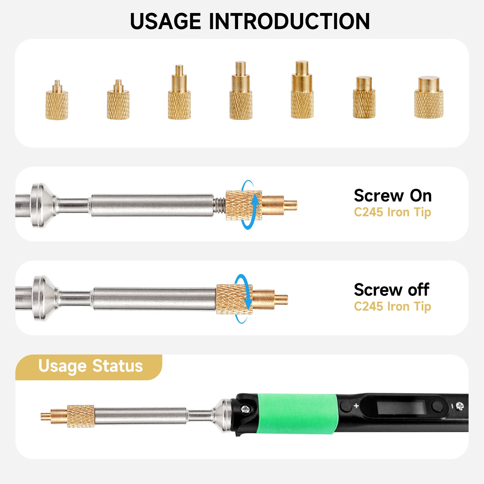 ST Soldering Tips Heat Set Insert Tool Kit, Threaded Brass Inserts M2-M8 for 3D Printing, Compatible TS100 Pinecil Soldering Pen view 3