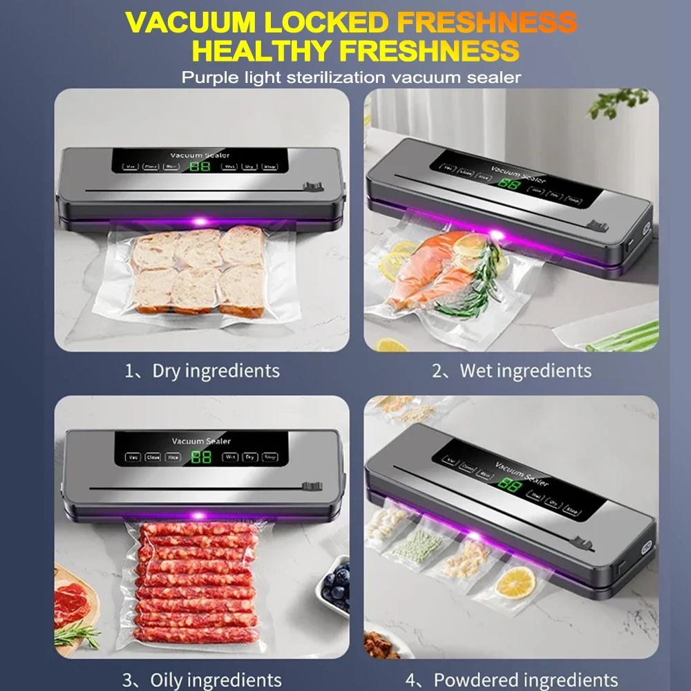 Electric Vacuum Sealer Built-in Cutter Kitchen Food Storage Seal Touch Button Dry Wet Food Package Sealer Kitchen Vacuum Sealer