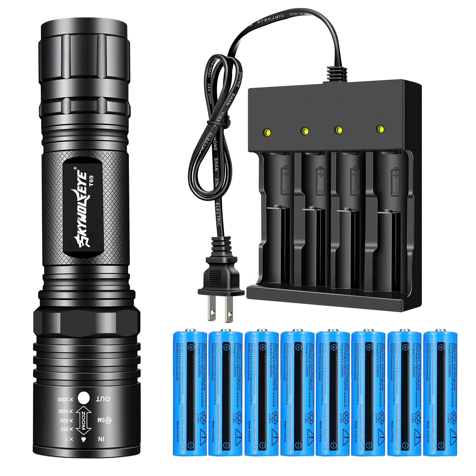 Bright Led Tactical Flashlight with 5 Modes Battery Charger Set Rechargeable Flashlights for Camping Hiking Outdoor Emergency