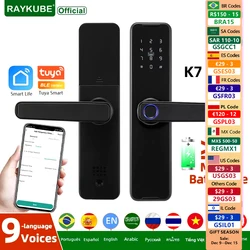 RAYKUpun-Serrure de porte biométrique à empreintes digitales, serrure intelligente K7 Pro +, application Tuya, déverrouillage à distance, serrure sans clé, serrure de porte électronique