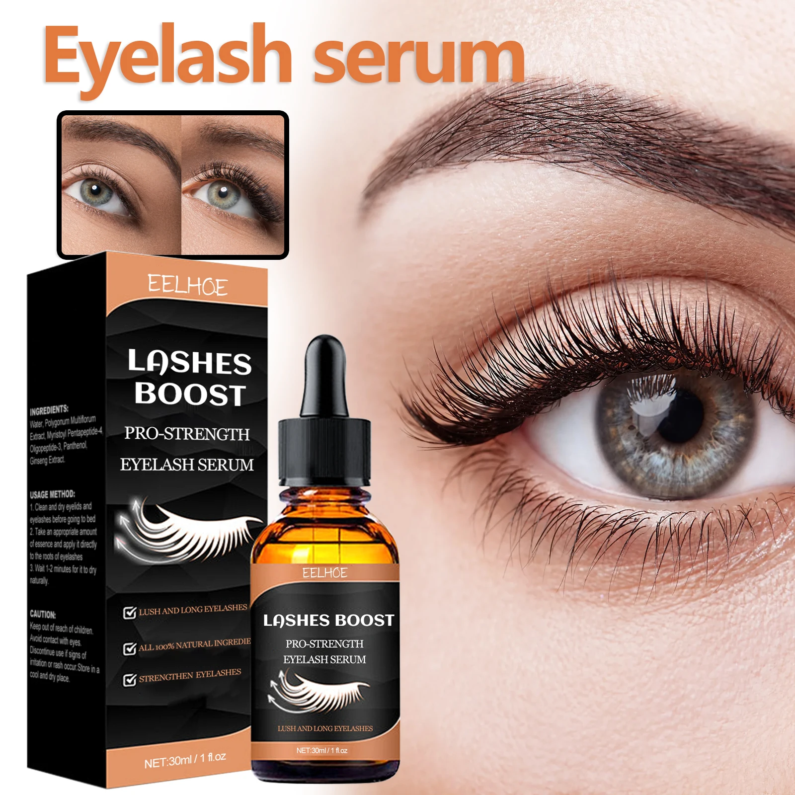 

Eelhoe 30ml Eyelash Growth Serum Natural Thick Slender Nourish Eyelash Eyebrow Lengthen Makeup Extension Eyelash Enhancer Serum