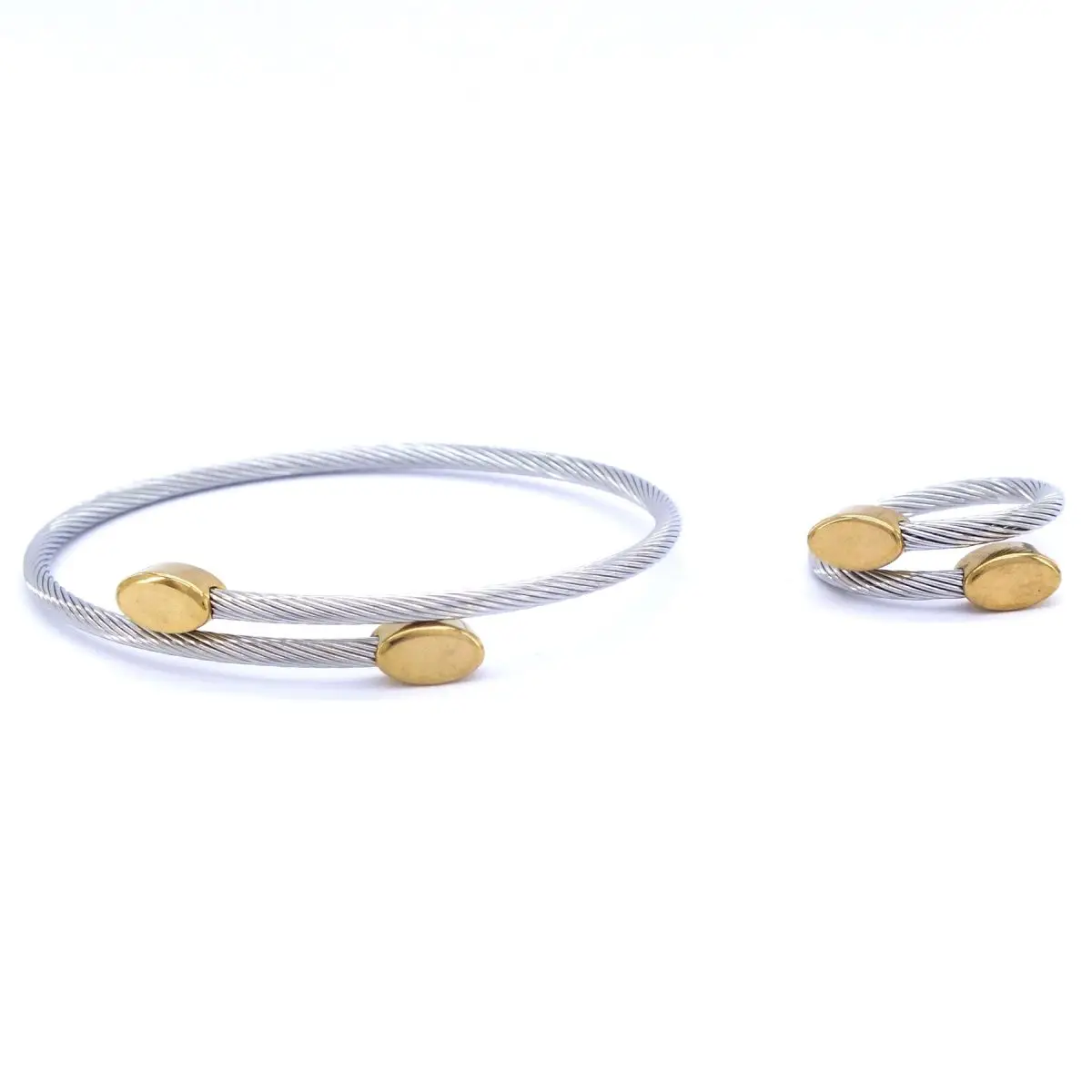 

GoldFashion 2 Pieces 316l Steel Tip Oval Ring and Women Handcuffs Birthday Gift Bracelet Bangle Accessory Jewelry Jewellry Good