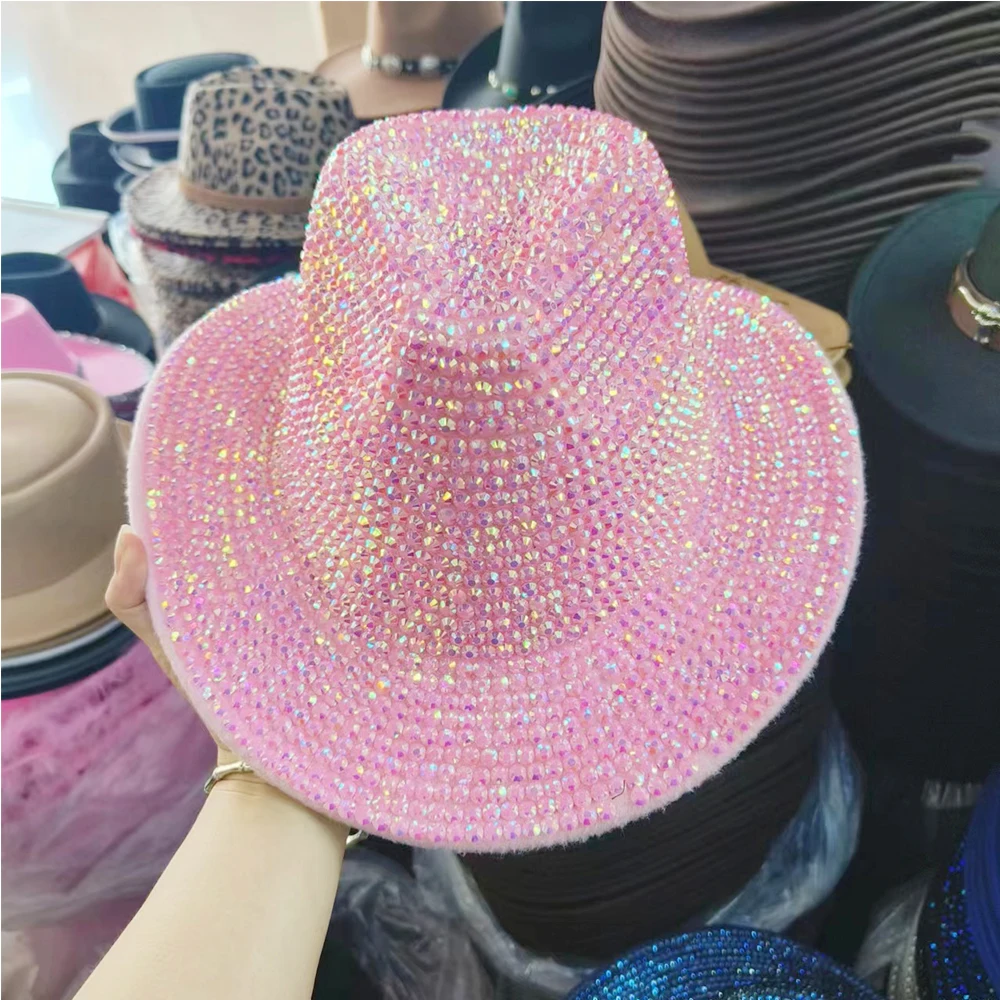 Stage Hat Rhinestone Cowboy Hat Fashion Women's Jazz Hat Red Diamond Party Cowboy Hat