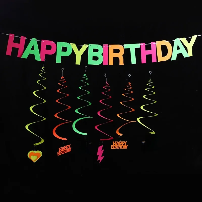 Guirlandes de fête lumineuses UV, banderole lumineuse néon, lumière noire réactive, lueur dans la nuit, décor Fluorescent d'anniversaire pour enfants, fête de mariage