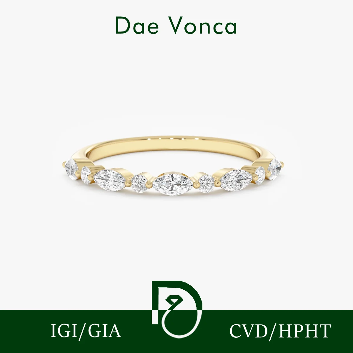 Marquise&Round Lab Grown Diamond Half Eternity Ring Real Gold Real Lab Diamond Wedding Band Bridal Anniversary Gift