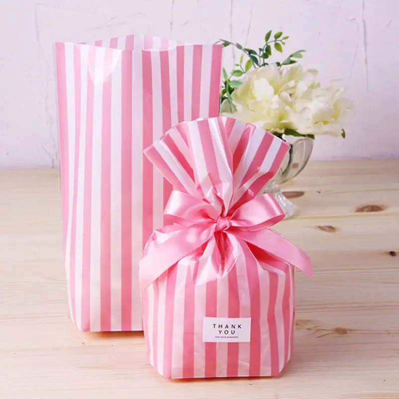 10Pcs Stripe Plastic Bag Wedding Birthday Cookie Candy Food Grade Gift Packaging Bags OPP Party Favors Bakery