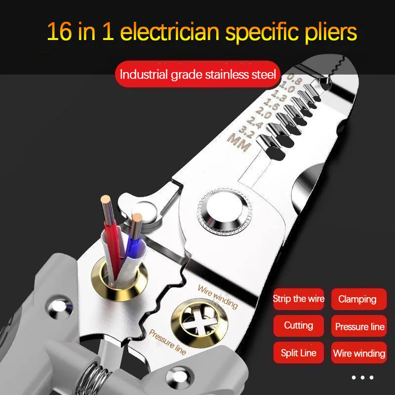 Electrician Specific Wire Stripping Pliers Multifunctional Electricians Maintenance Anti-Slip Stripper Cable Crimper Pliers Tool