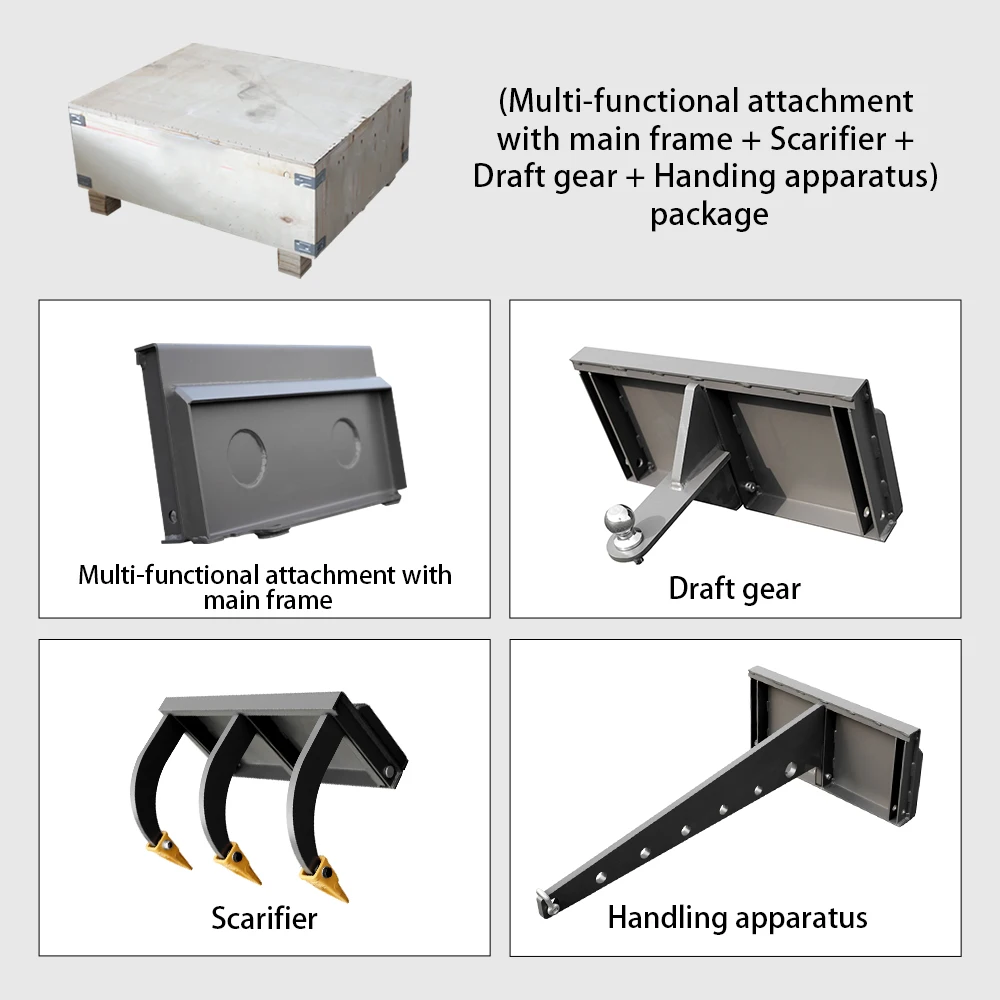 Multifunctional attachment main frame + ripper + lifting device + traction device | Suitable for mini skid steer loaders