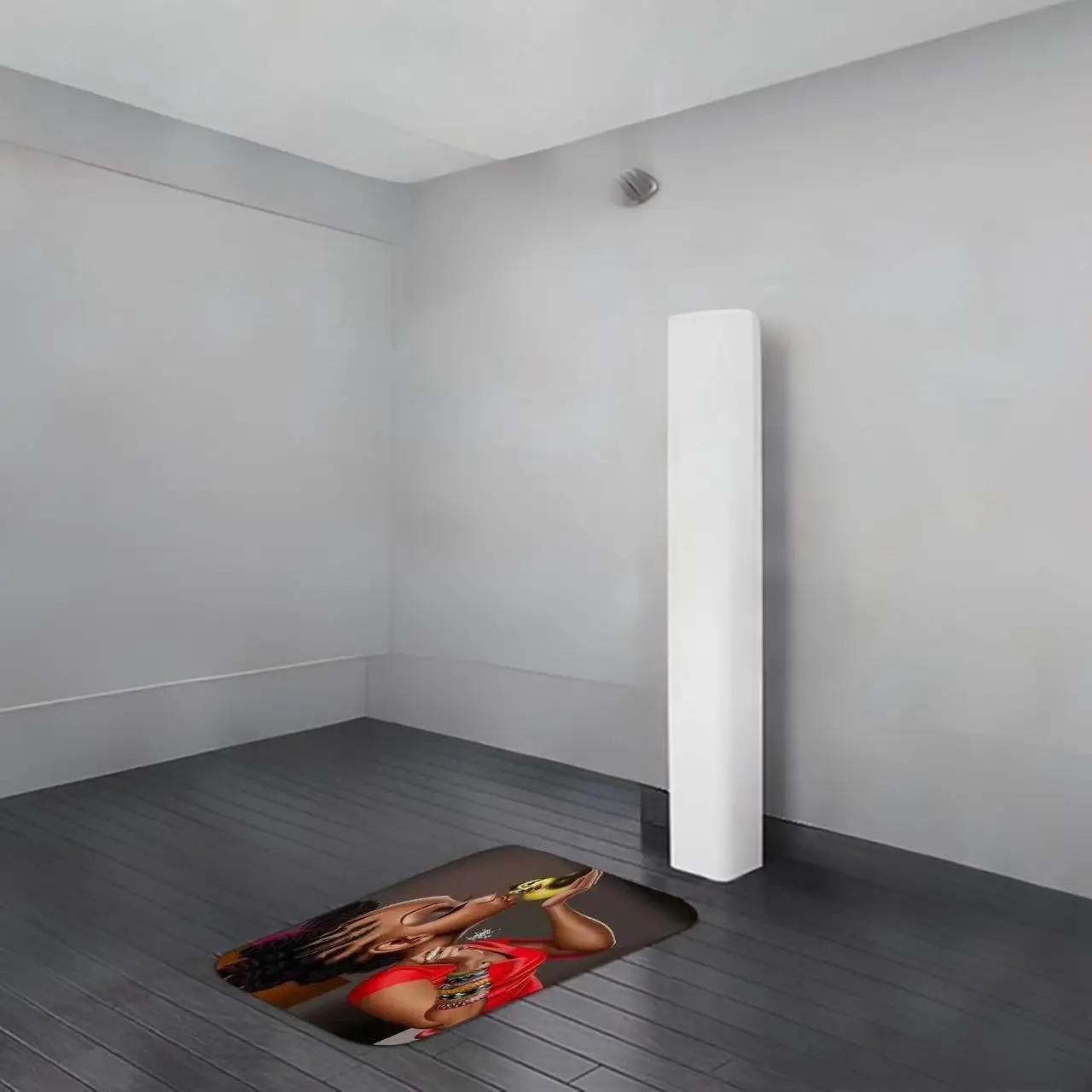 African American Woman Portrait Bath Mat: Bold Red & Colorful Bracelet Print Non-Slip Rug for Modern Art Bathroom Decor
