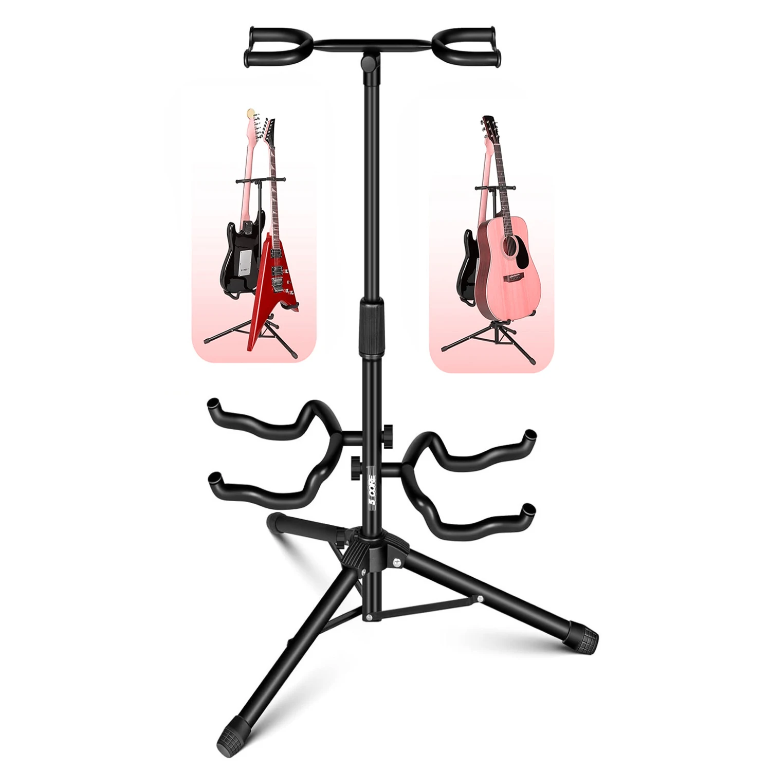 

5 Core Guitar Stand Adjustable Double Guitars Stands Floor w Neck Holder for Acoustic Electric Bass