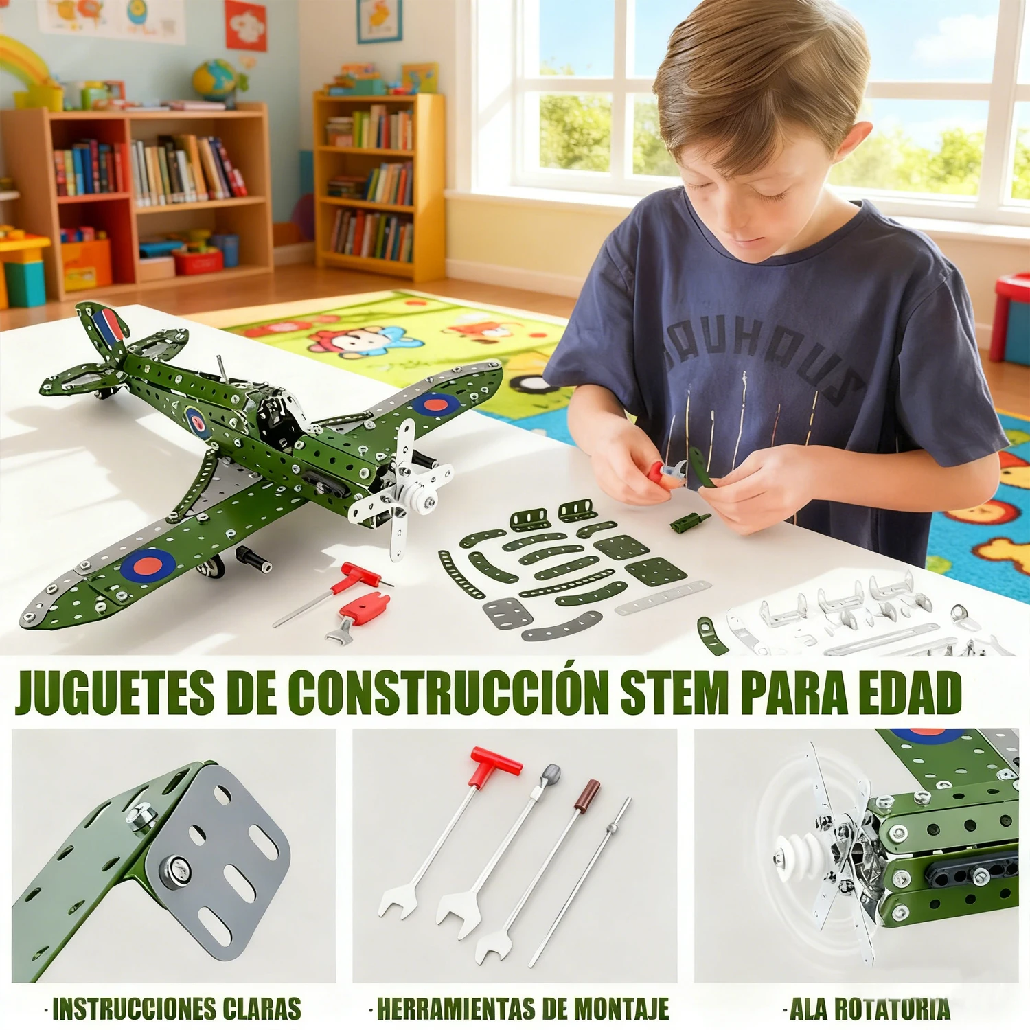 Zabawka - samolot wojskowy: metalowy model samolotu do składania - zestaw do montażu 3D ze stopu, zawiera śruby i nakrętki, edukacyjne klocki dla dzieci i nastolatków, prezent na przyjęcie bożonarodzeniowe