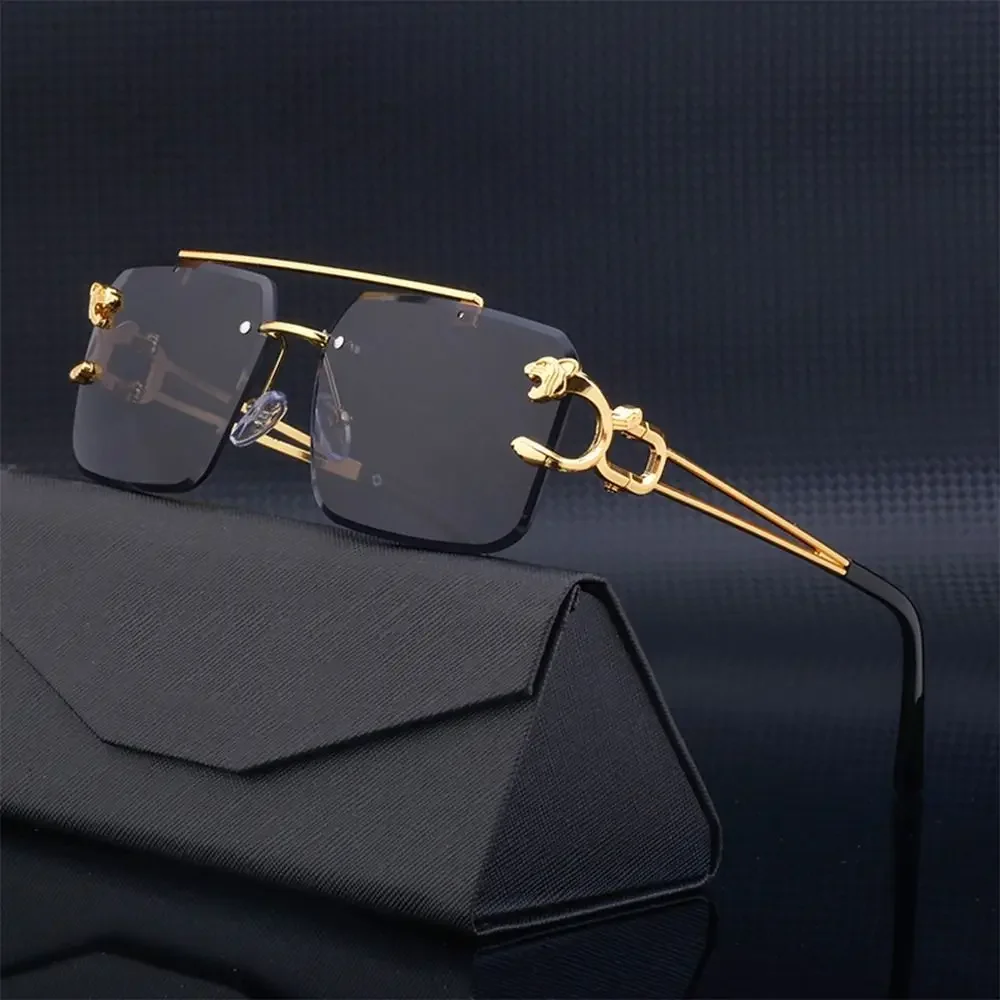 AliExpress NONE Fashion Leopard Rimless Square Double Bridge Sun Glasses Vintage Women Men Sunglasses UV400 Steampunk Eyewear Retro Shades