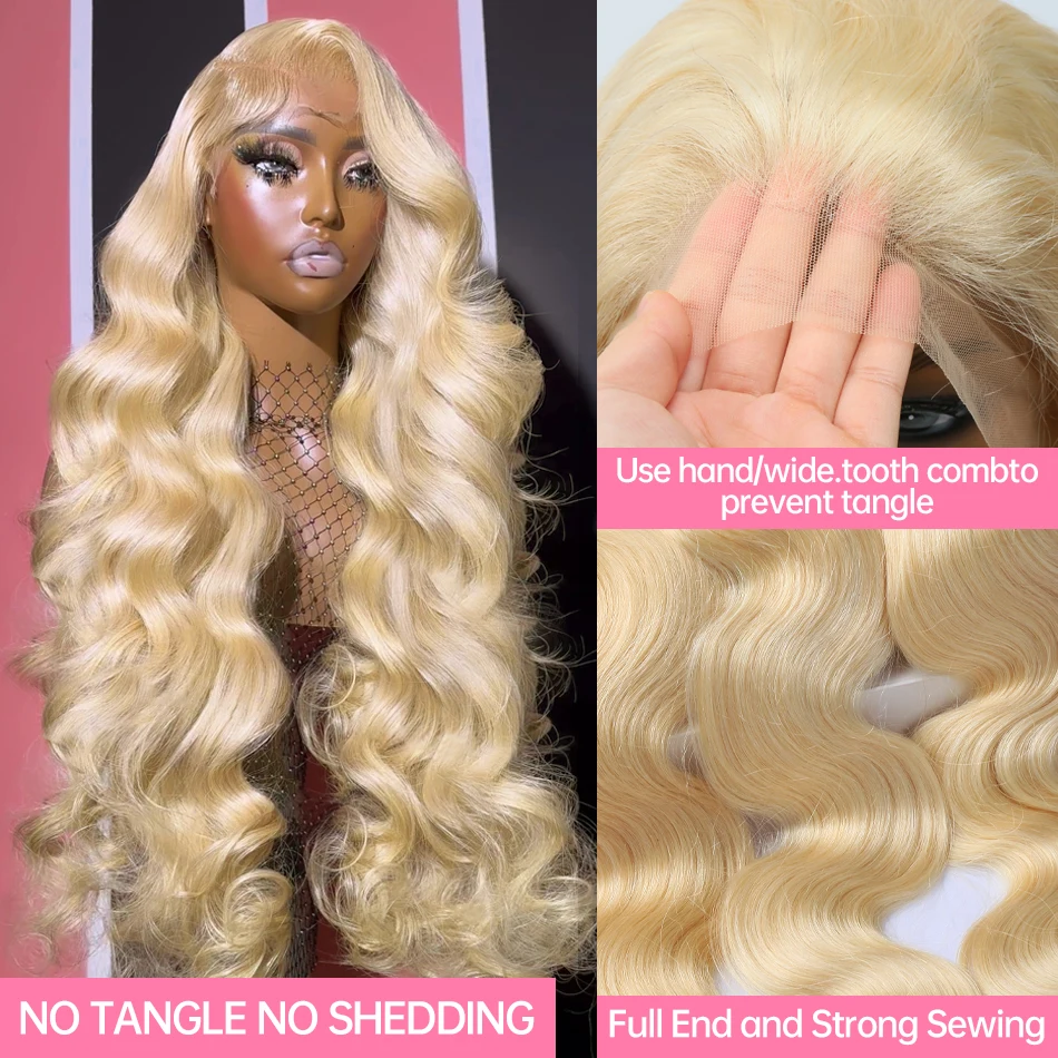 Perruque Lace Front Wig Body Wave Naturelle Transparente, Cheveux Humains, 13x6 HD, Blond Miel 613, 13 Age, Ultraviolets, pour Femme Africaine