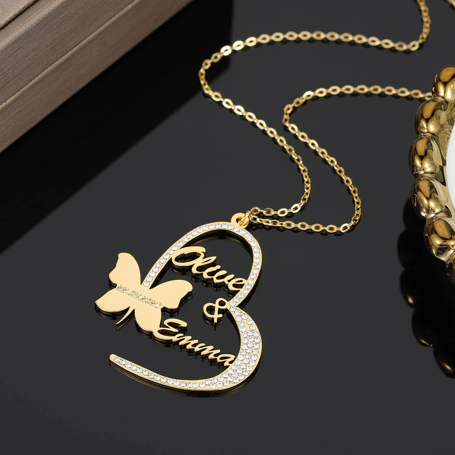 Personalized Double Name Necklace With Butterfly Custom Stainless Steel Nameplate Name Pendant For Women Gift Anniversary Gift