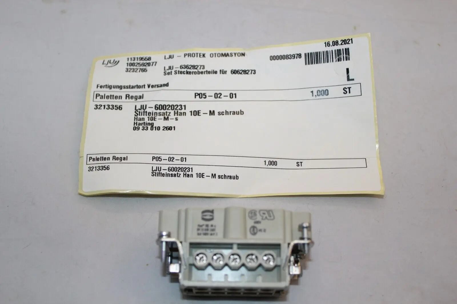 HARTING Terminal Connector Han 10E-M-s 09330102601 | Industrial Heavy-Duty Connector