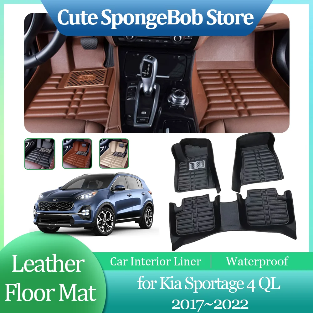 Car Leather Floor Mat for Kia Sportage 4 QL 2017~2022 Anti-dirty Foot Interior Liner Waterproof Pad Carpet Custom Accessories