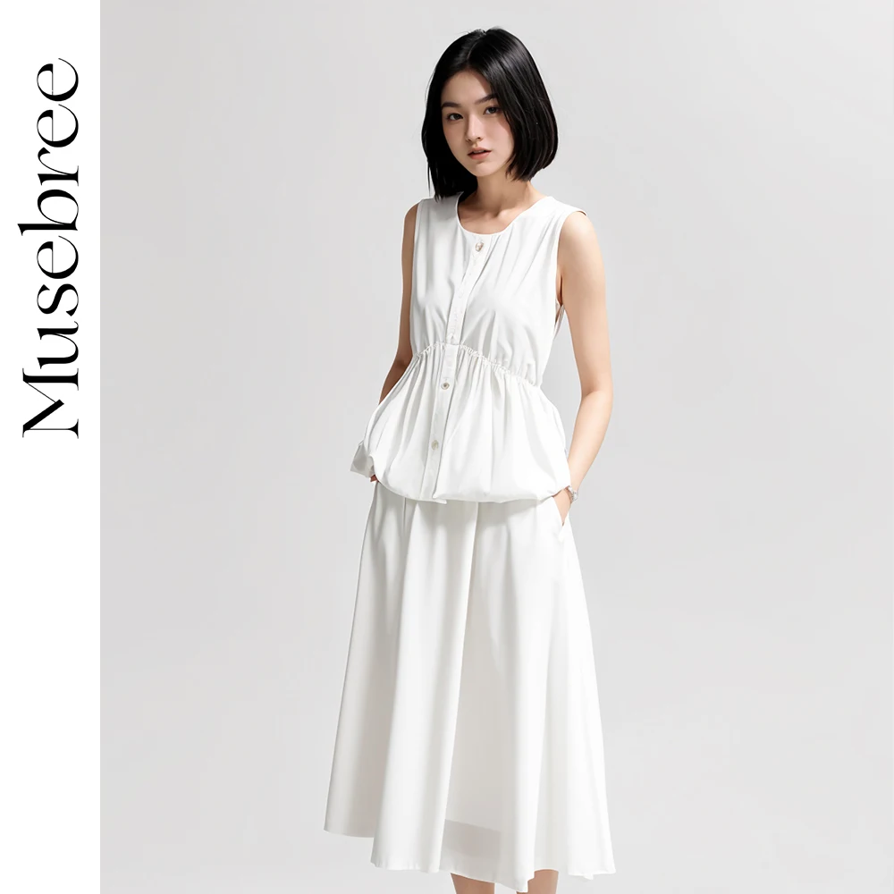 

Musebree Women's Simple Design Tank Top Dress Ladies White Sleeveless Top Long Dresses Summer Women Clothing