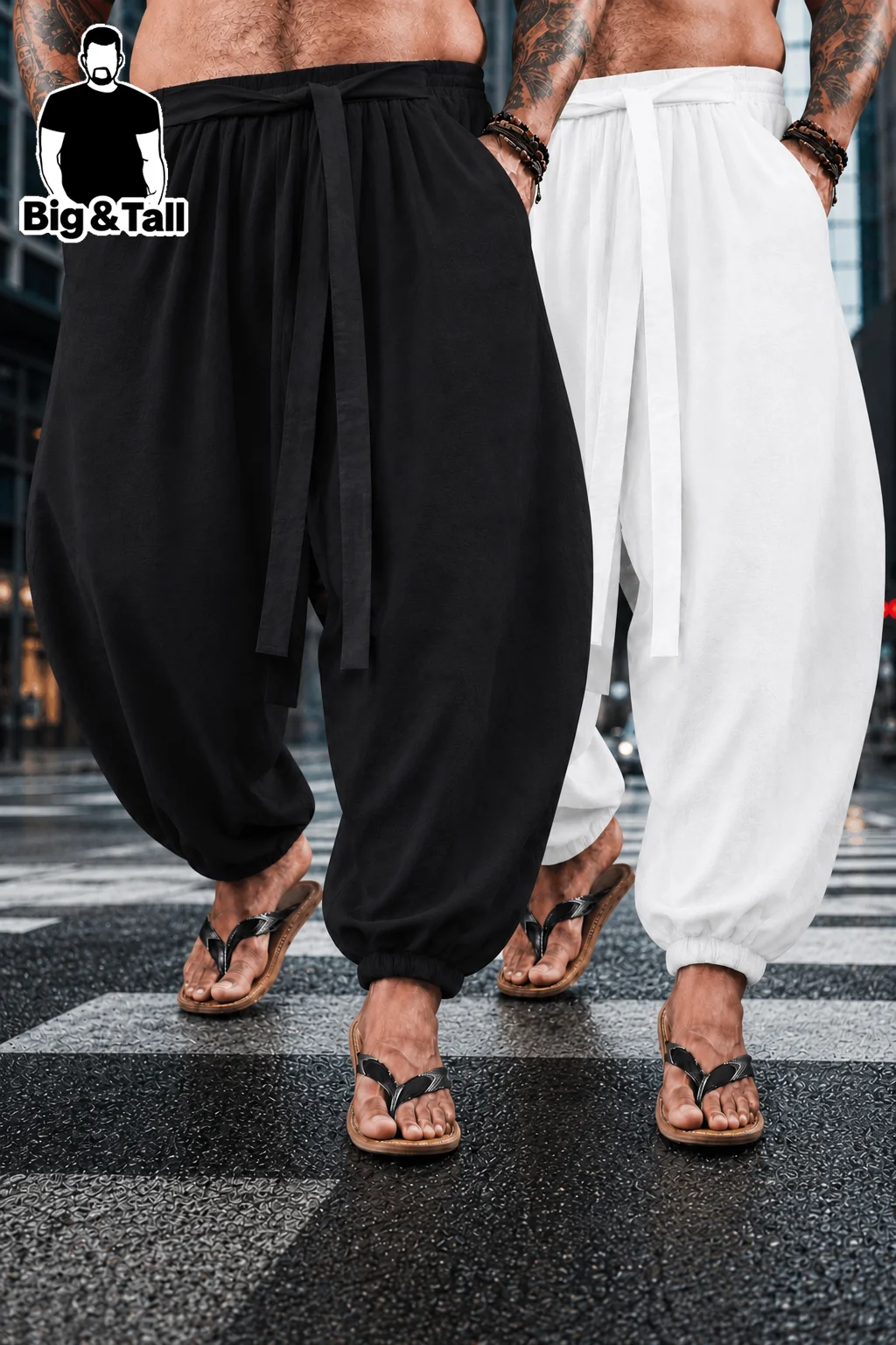 plus Size Men's Casual Trendy Two-Piece Set Comfortable Street Style American Fashion Long Trousers for Daily Wear