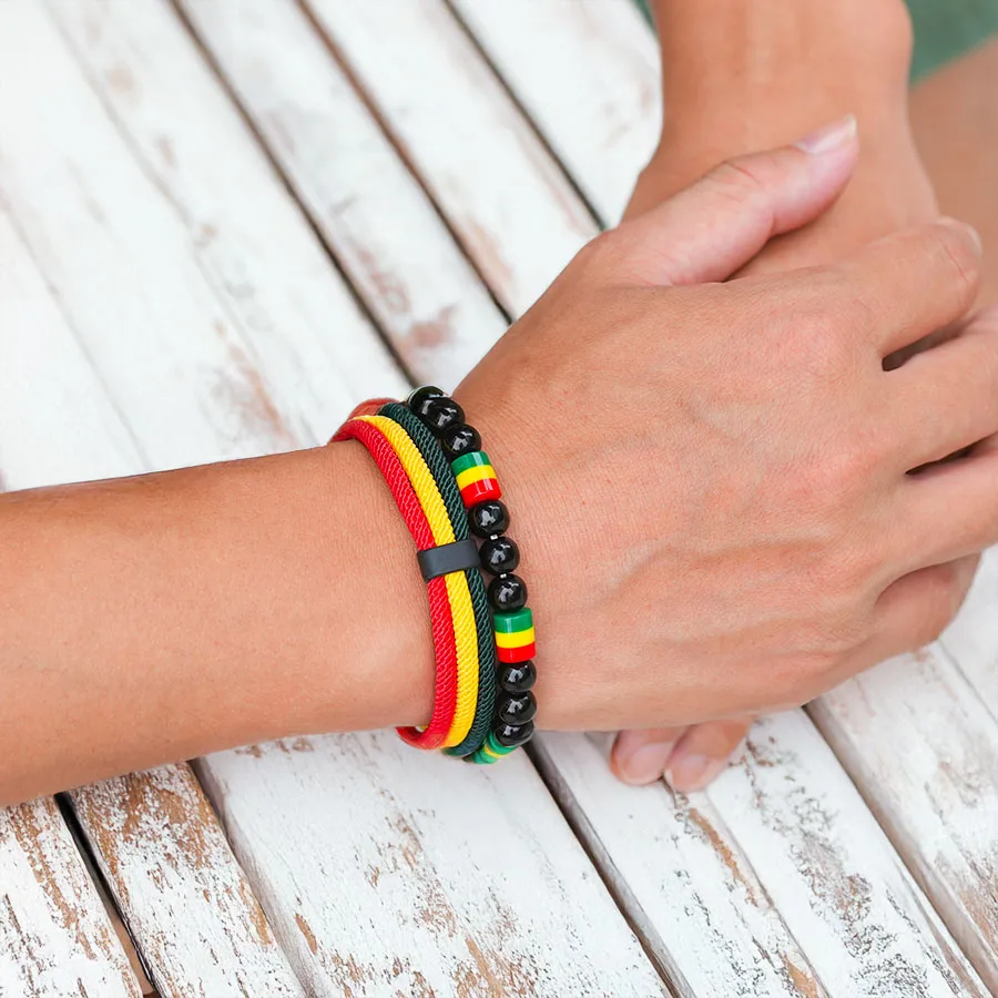 Noter 2Pcs/Pack Men Bracelet Set Handmade National Flag Color A Grade 4mm String Braclet Obsidian Braslet Pulseras Para Hombre