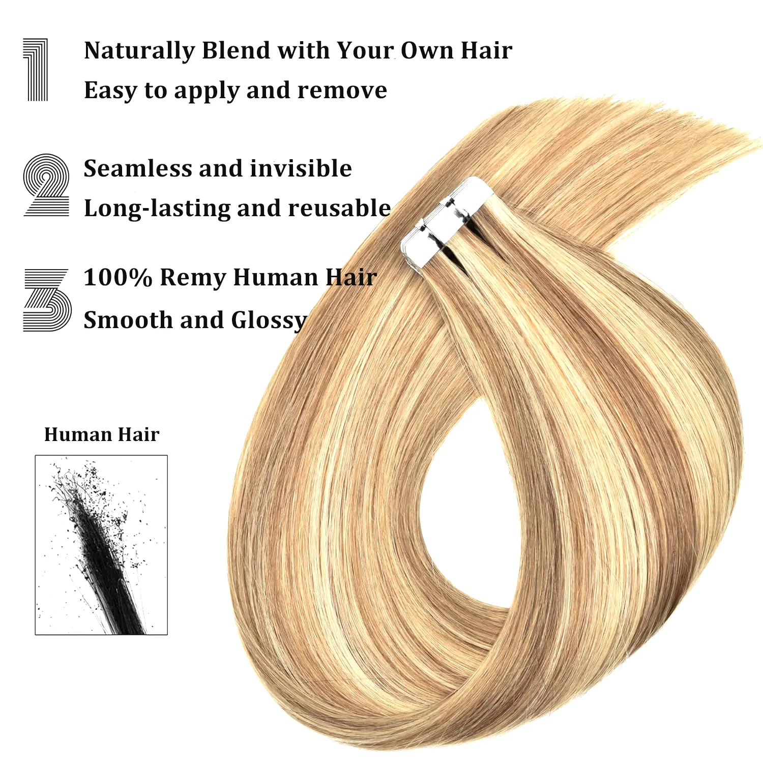 Fita sem costura em 100% extensões de cabelo humano, cabelo virgem, cabelo real, 26in, de longa duração, invisível, 50g, 8-613 cores, 20PCs