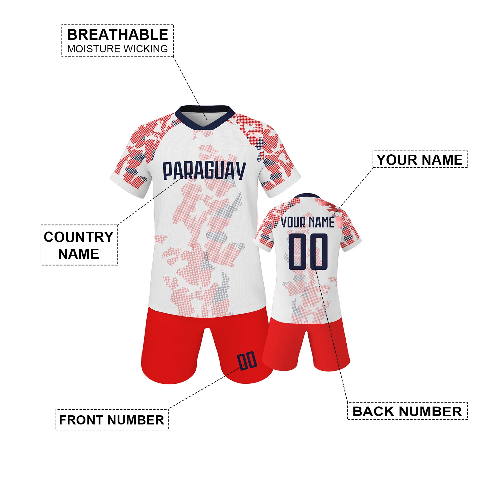 Kids Paraguay Soccer Jersey Customizable Name Number Football Kit Team Club Uniform Boys Girls Children Soccer Gifts 3-14Y