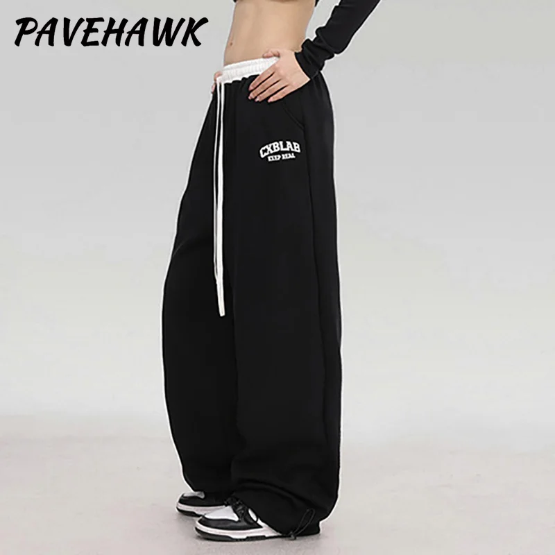 Women Y2K Wide Leg Pant Streetwear Hip Hop Dance Casual Drawstring Sweatpants Pockets Loose Sports Classic Baggy Track Pants