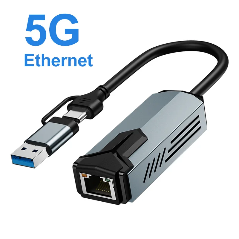 

USB C 5 Gigabit Ethernet Adapter, Type C to RJ45 5000Mbps Network Hub, High-Speed Wired Internet, for Laptop MacBook iPad
