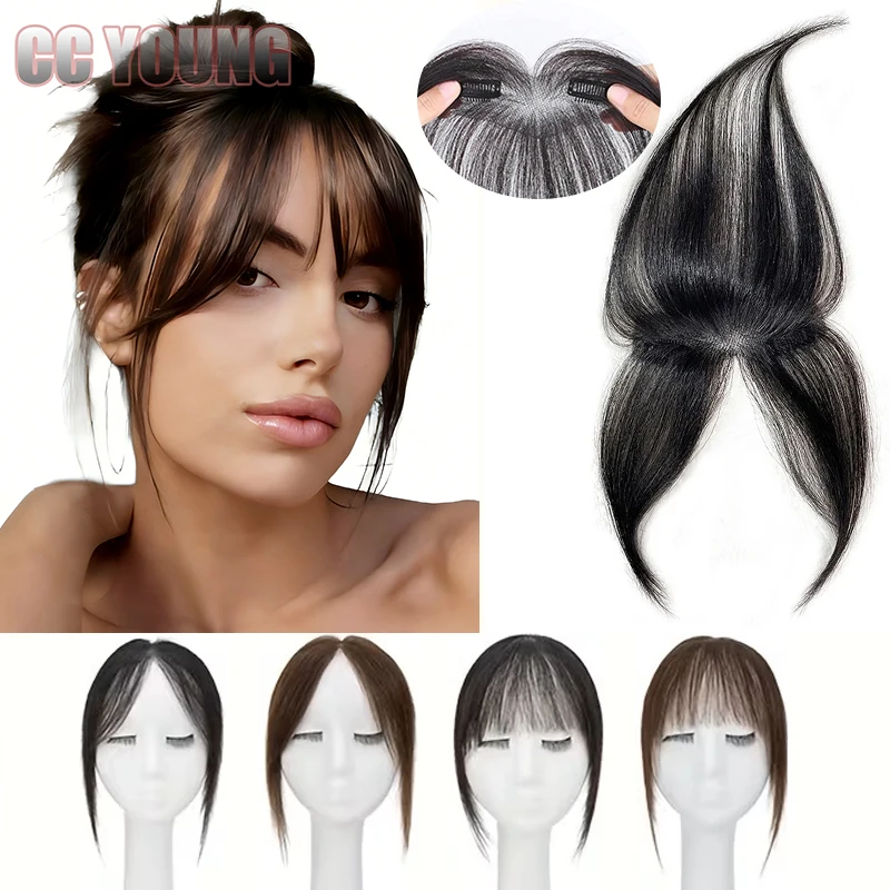Human Hair Bangs with Temple Clips in Lace Base Fringe Bangs Natural Forehead Hair Pieces Lace Hair Frontal Curtain Topper Hair