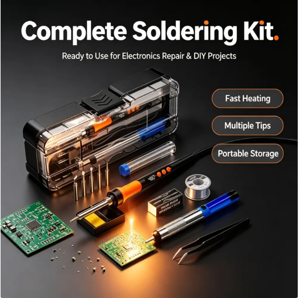 Kit De Fer À Souder Numérique À Température Réglable, Ensemble Complet D'outils De Réparation Électronique Avec Étui De Rangement, Fil À Souder, Pompe À Dessouder, Colophane, Pannes Et Pince À Épiler