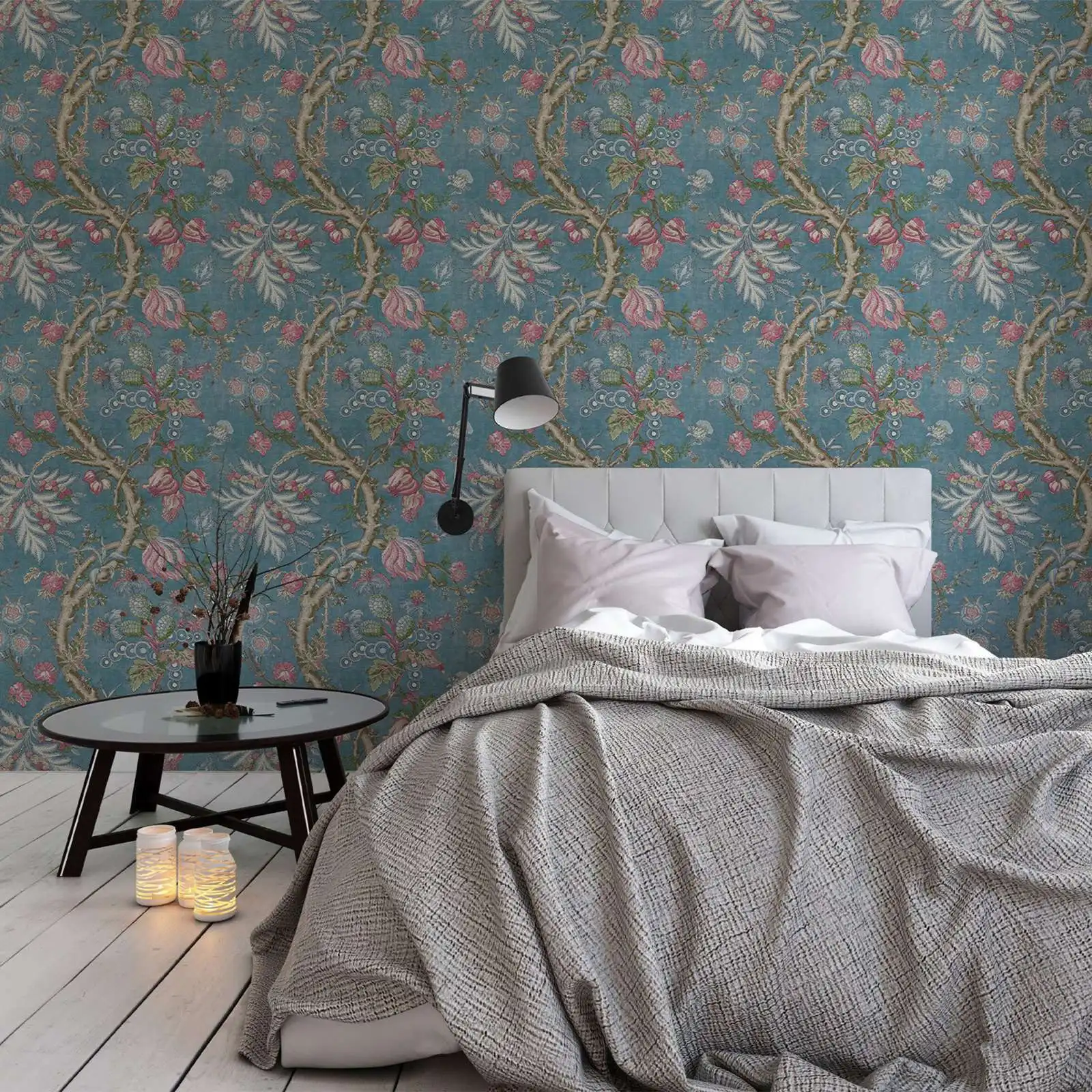 Chatelain wallpaper, Heritage Wallpapers in Robin's Egg colorway, Scandinavian design, removable Wallpaper