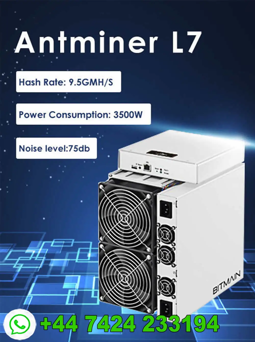 GB Bitmain Antminer L7 (9.5Gh) – Premier Scrypt Algorithm Miner