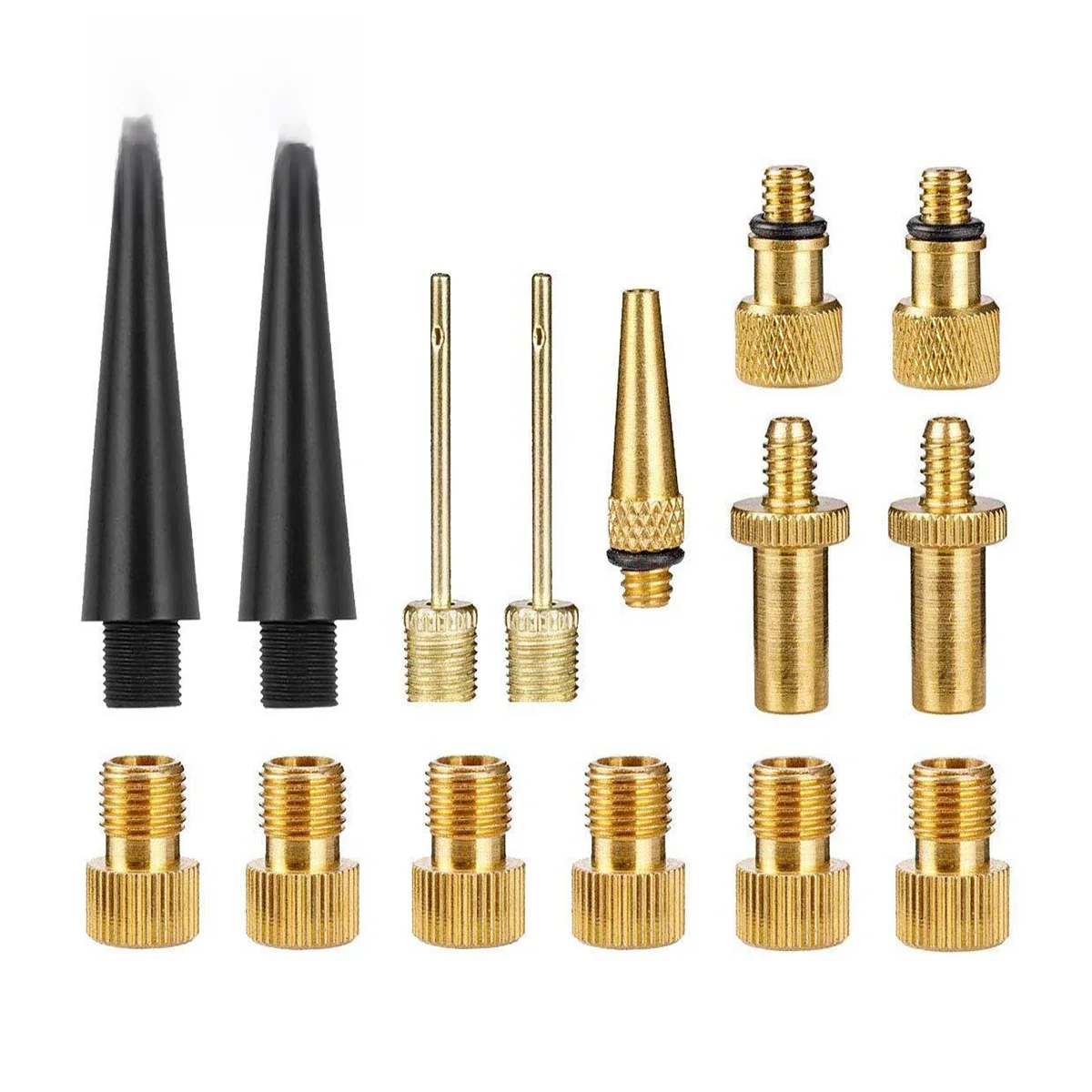 NIEUWE 15 stks Koperen Fiets Ventiel Adapter Set Fietsband Pomp Adapter Kit Inflator Pomp Accessoire Ventiel adapter SV AV DV - afbeelding 2