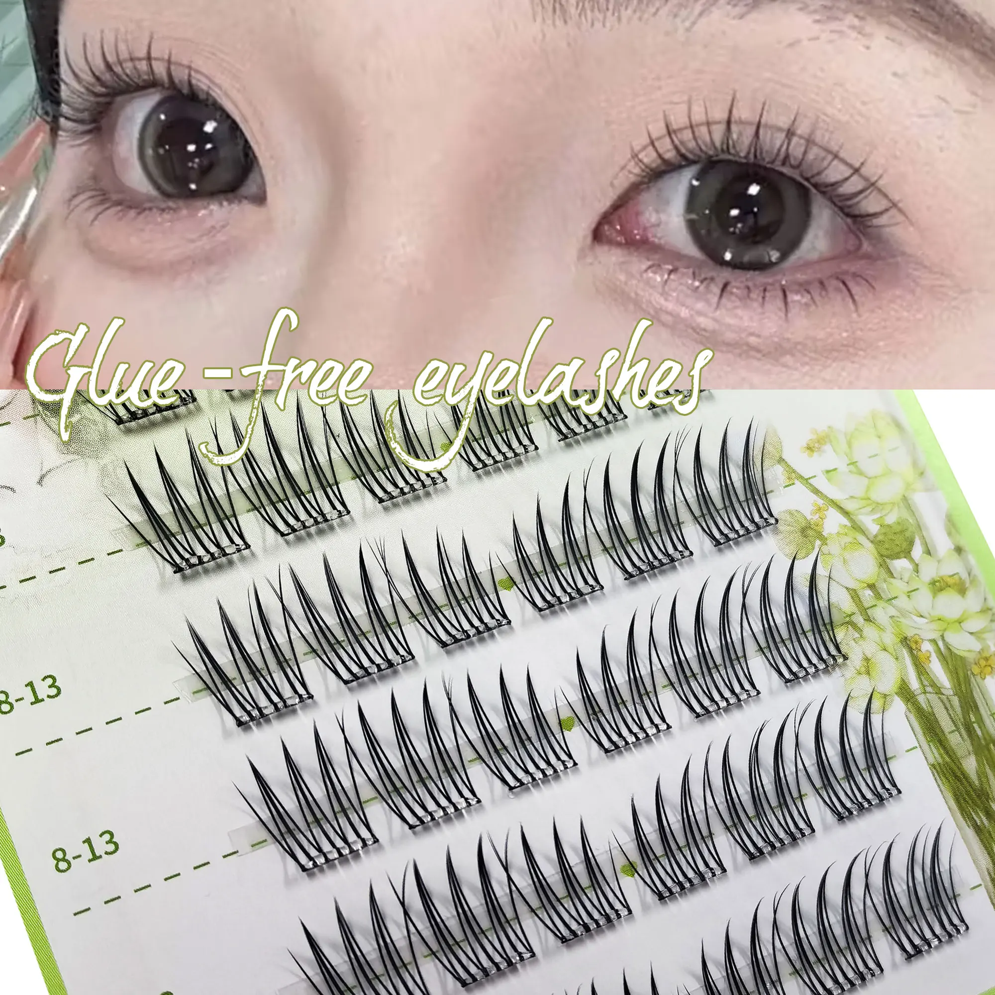 36 grupos de pestañas postizas sin pegamento, estilo anime natural segmentado, dulce y fresco, ultraligero y ultrafino