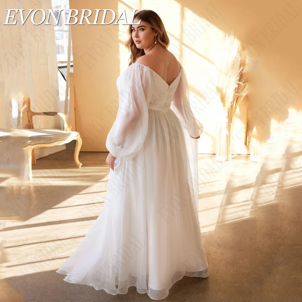 EVON BRIDAL Classic Puff Sleeves Plus Size Wedding Dress Double V-Neck A-Line Chiffon Bridal Gown Custom Made Vestidos De Novia