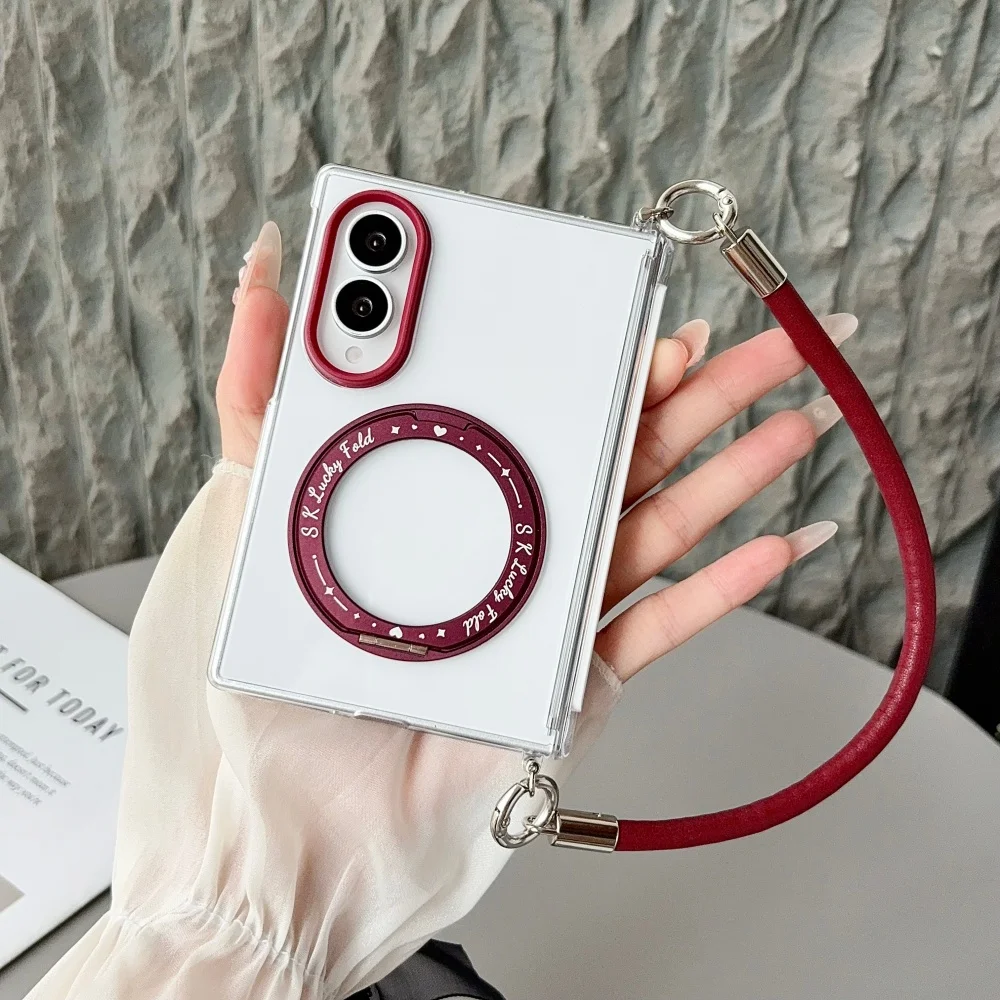 Korean Ins Simple Red Magnetic Holder Phone Case for Samsung Galaxy Z Fold 8 Z fold 8 Cover Fashion Shockproof Transparent Cases