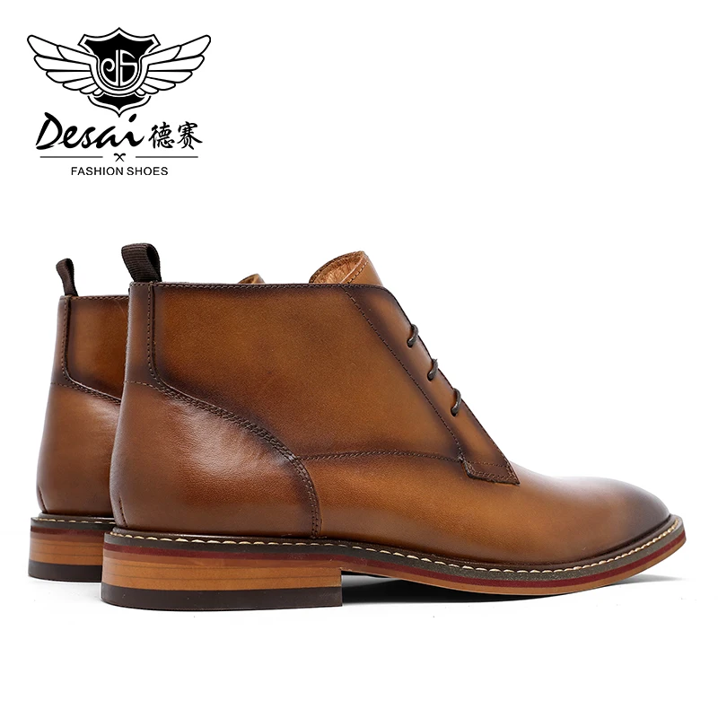 Desai New Men Vintage Combat Boot Boots Winter Fur Cow Leather Genuine Leather Military Boots Men Work Shoes