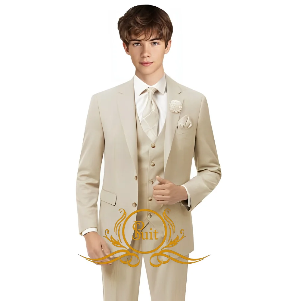 Boys Suit Formal 3 Pieces Linen Suits for Boys Summer Beach Wedding Outfits Kids Slim Fit Tuxedos