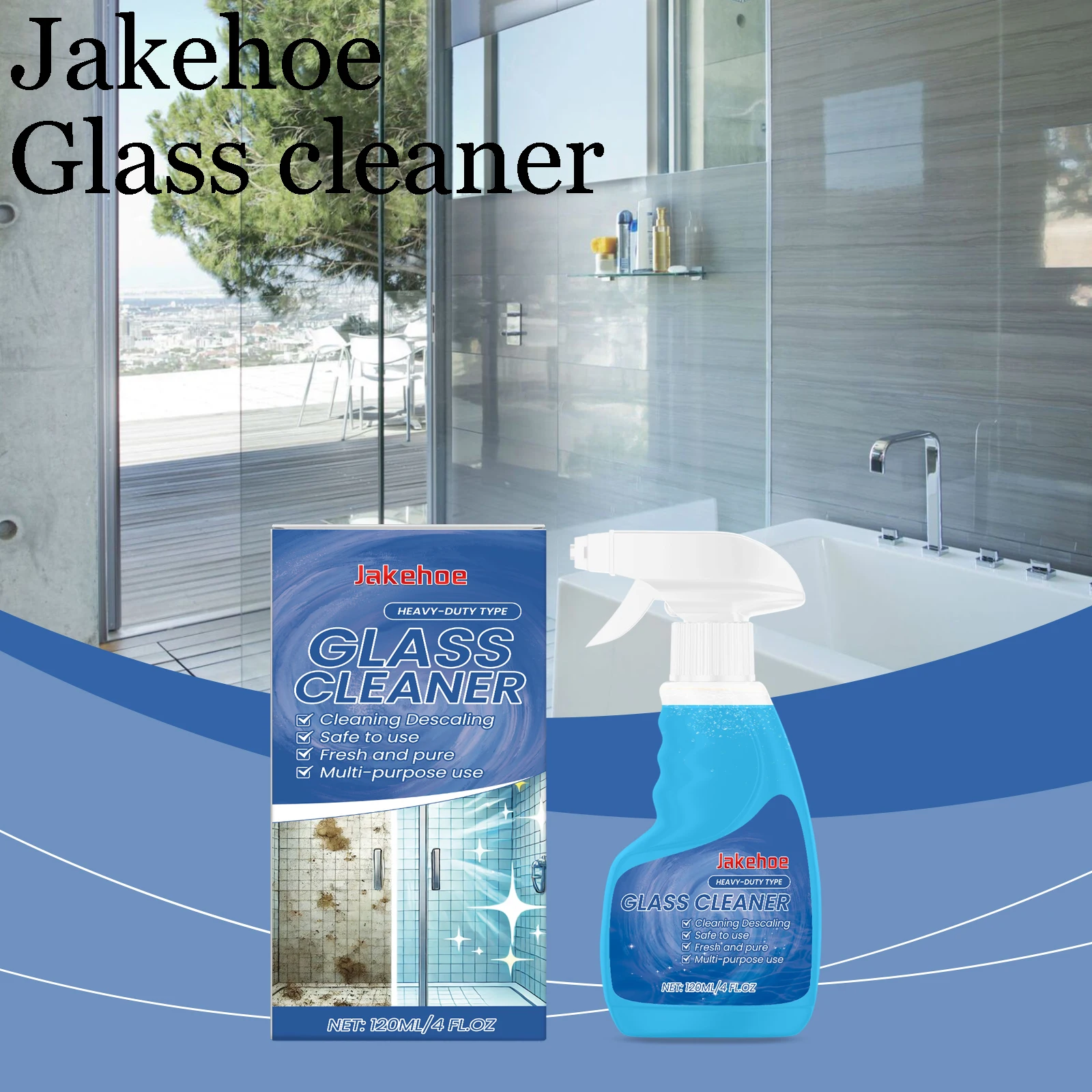 

Jakehoe Heavy Duty Glass Cleaner Spray Descaling Cleaning Water Stains Remove Dirts Restoring Gloss Household Glass Cleaner