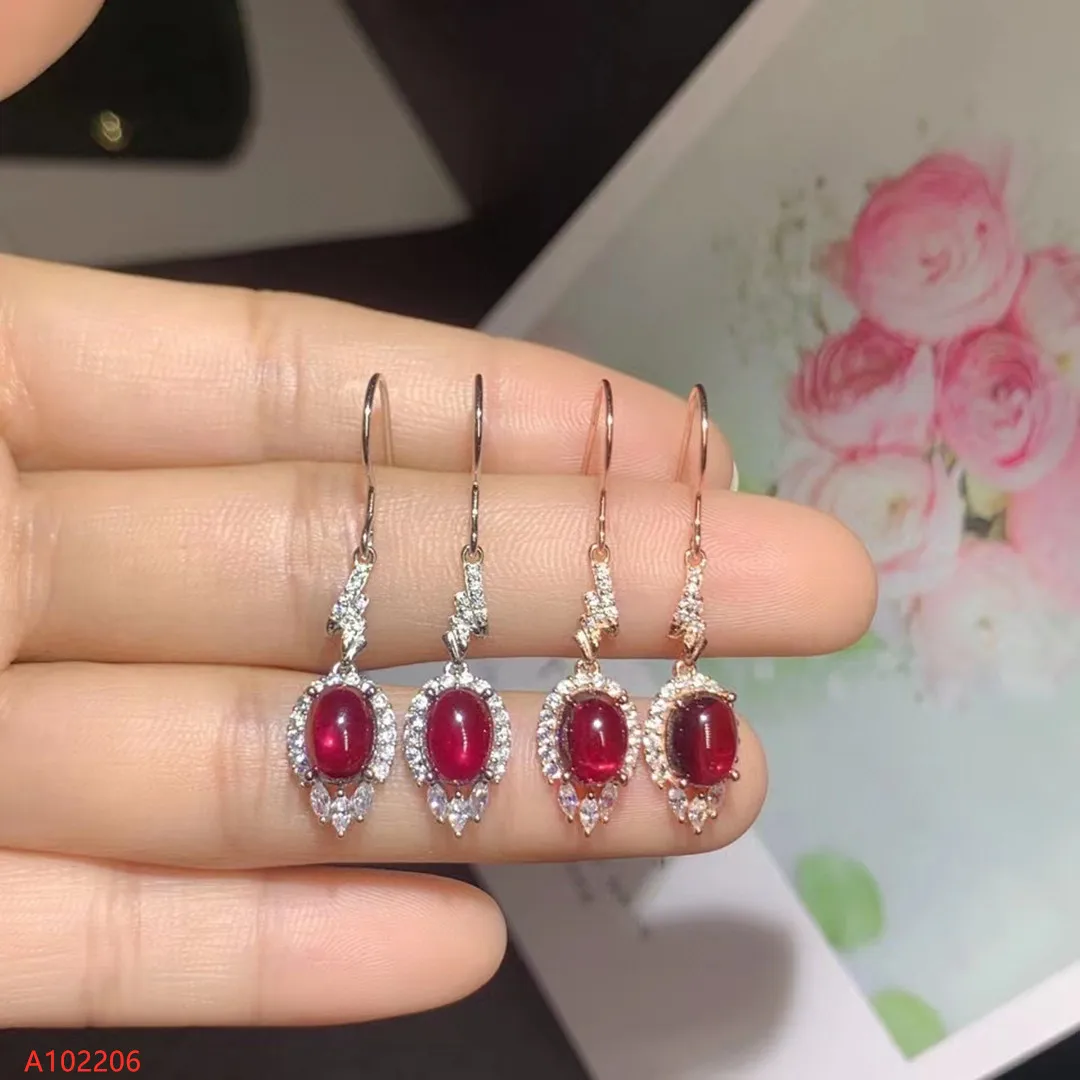 

High-end Jewelry 100% Natural Gemstones 925 Sterling Silver Glossy Magnesium Garnet Women's Earrings Party Birthday Gift Girl