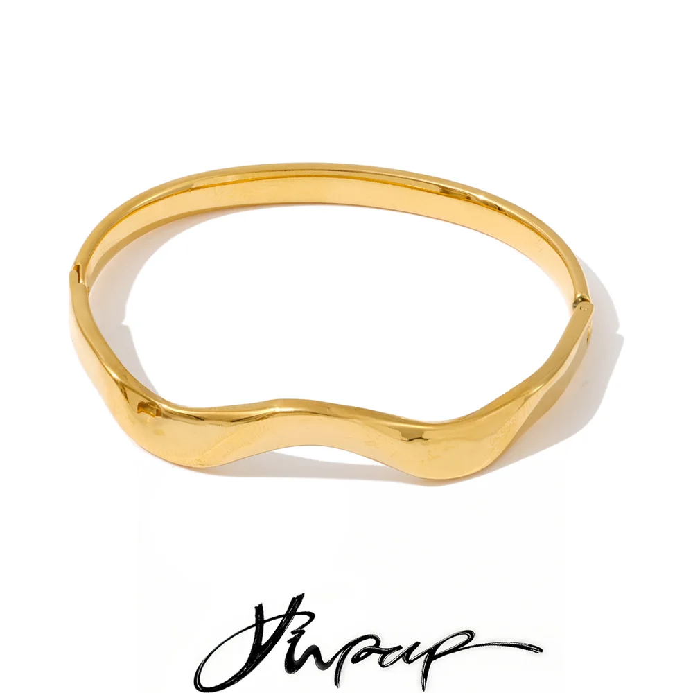 Yhpup 63mm minimaliste en acier inoxydable Bracelet de poignet irrégulier Bracelet en métal lisse géométrique doré bijoux attrayants
