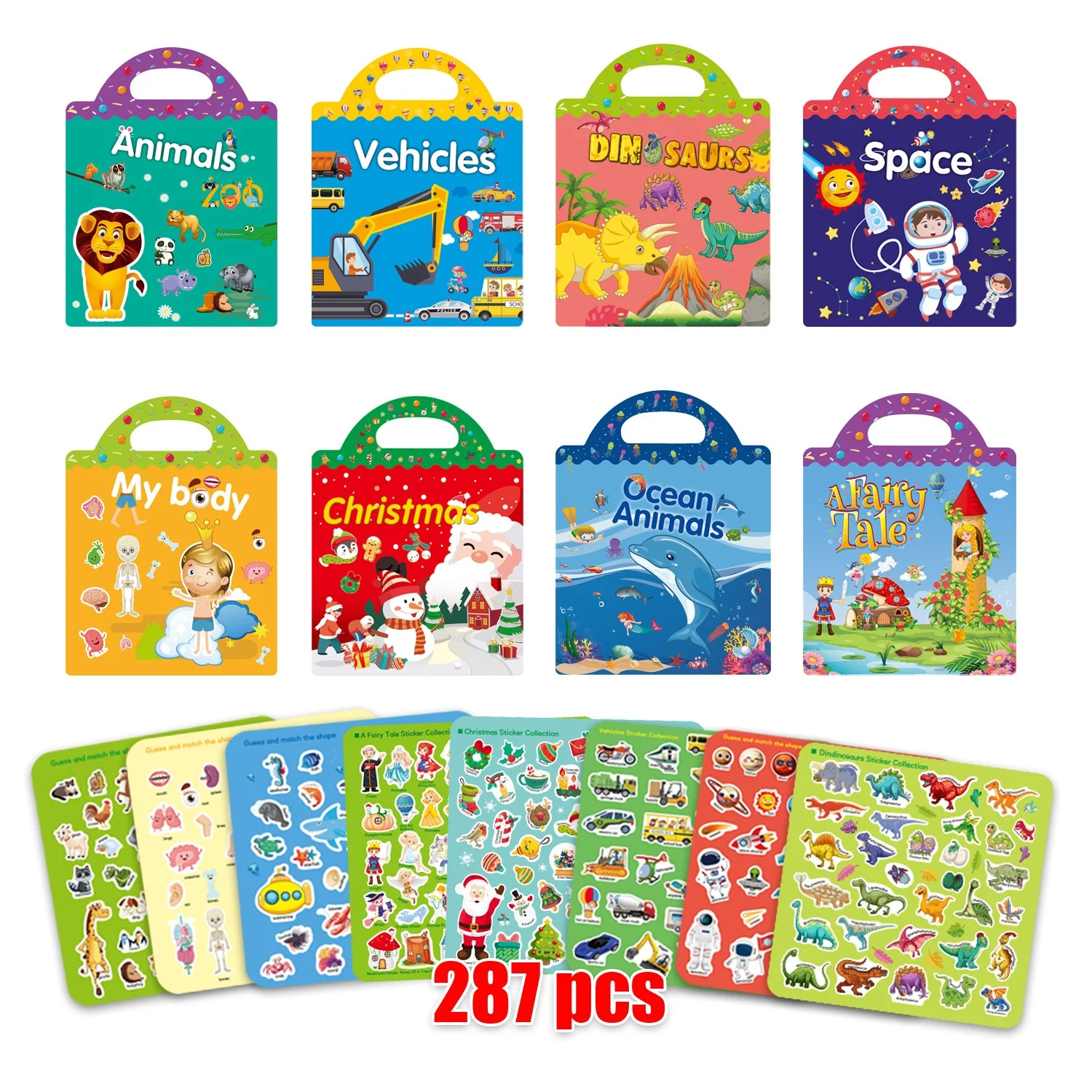 Kids Reusable Scene Sticker Books Multiple Scenarios Cartoon DIY Puzzle Educational Cognition Learning Toys for Children Gifts