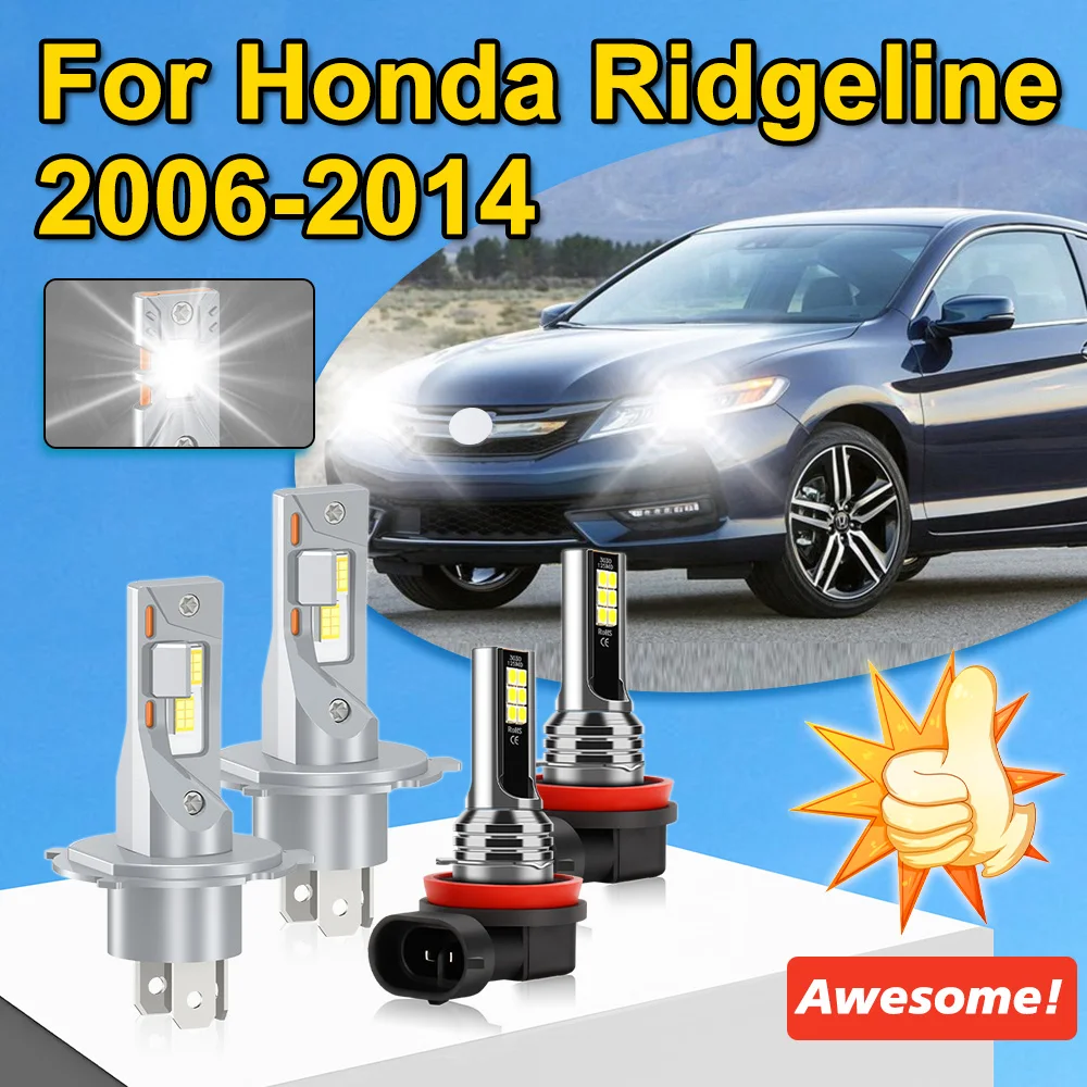 

roadsun H4 H11 Car Bulb Xenon Headlights 120W 12V 6000K White H4 High Beam+H11 LED Fog Lamp For Honda Ridgeline 2006-2014