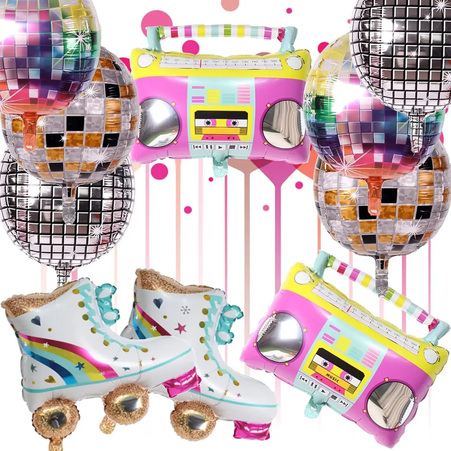 1/10 Stuks 22Inch 4D Regenboog Rolschaats Ballon Boom Box Ballon Disco Folie Ballonnen 80 90s Retro Thema Verjaardagsfeestje Decoratie - afbeelding 2