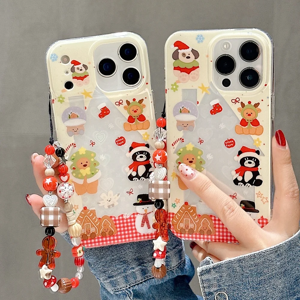 Funda navideña para teléfono móvil con animales de dibujos animados, adecuada para iPhone 14/15/16/17 Pro Max, funda protectora coreana a prueba de golpes