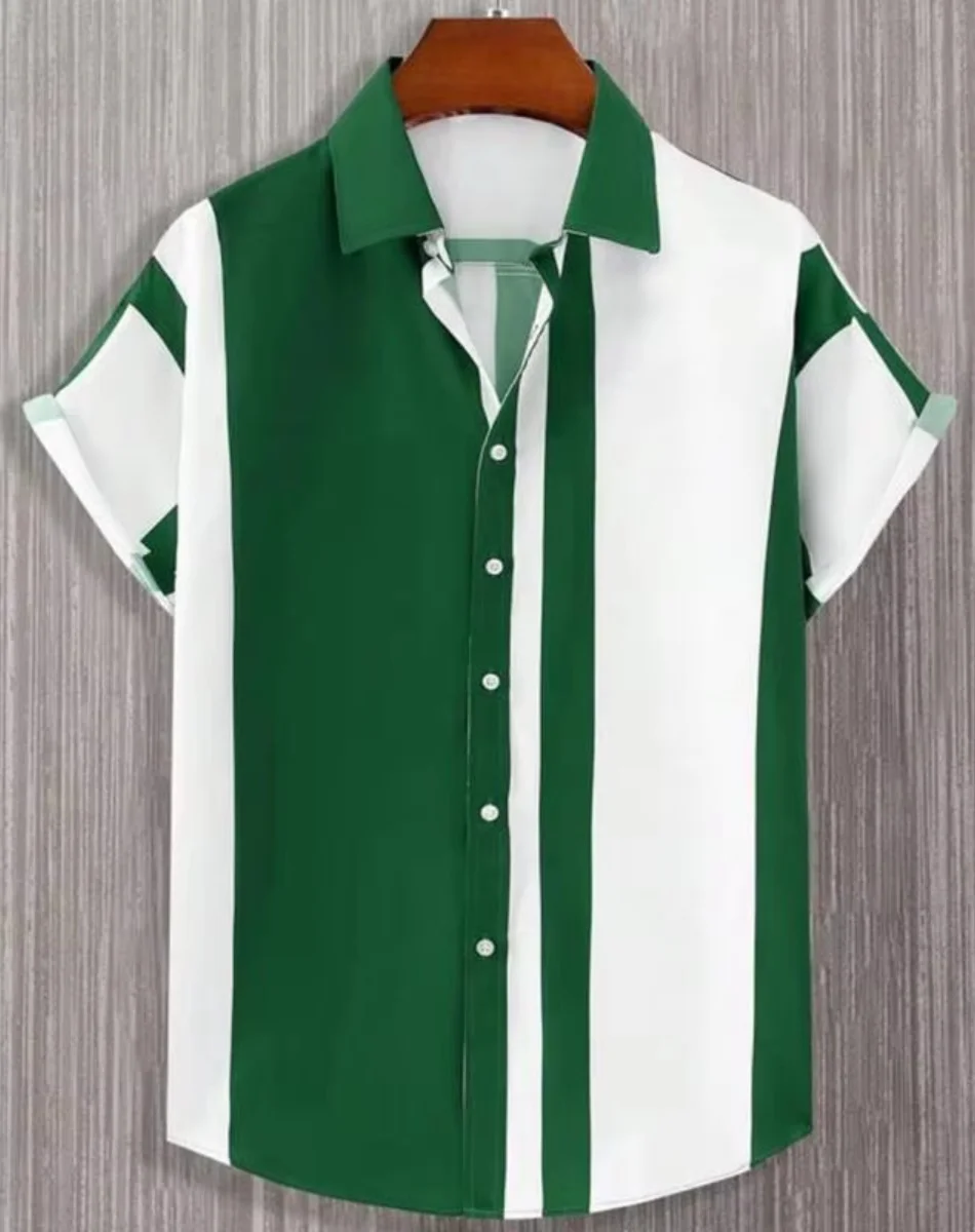 Простая полосатая мужская рубашка с 3D принтом, мужская и женская повседневная модная рубашка с короткими рукавами, уличная одежда на пуговицах с лацканами, одежда унисекс большого размера