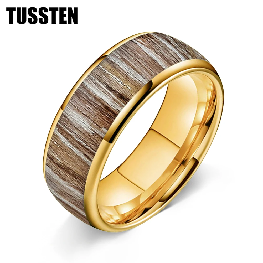 TUSSTEN 4/6/8MM Men's and Women's Wedding Tungsten Ring Dome Polishing Inlaid Zebrano wood Comfortable Fit