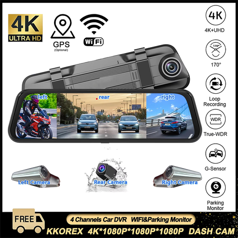 4K 블랙박스 4채널 녹화 1080P ADAS BSD 차량용 DVR WIFI 후방 카메라 자동 비디오 레코더 초고화질 24시간 주차감지