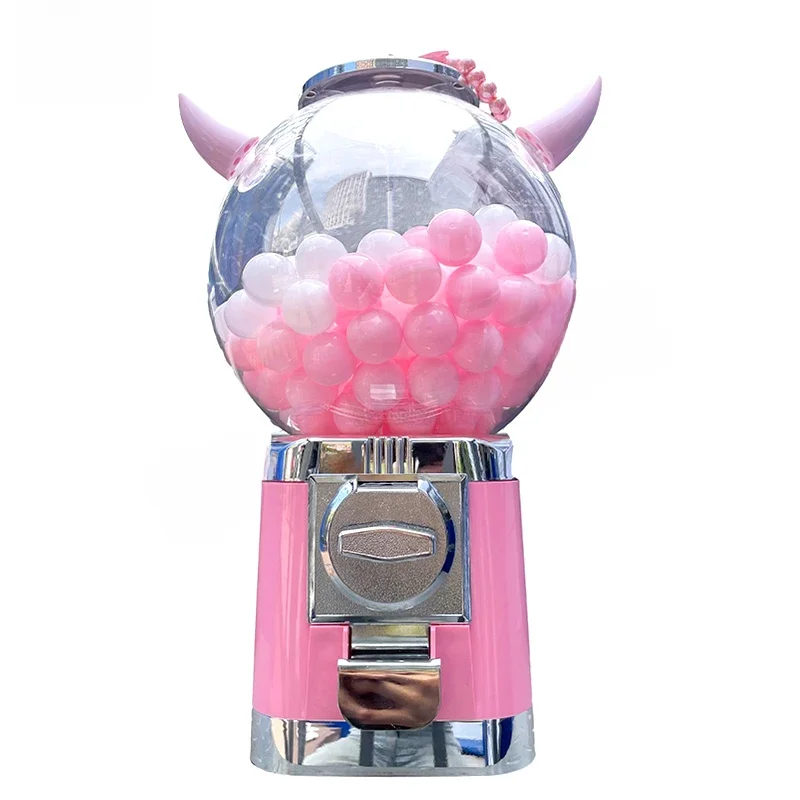 Distributeur de bonbons et de capsules de type Gumball, rose, décoré, petit et rond, avec 150 capsules, machine Gachapon à porte coulissante