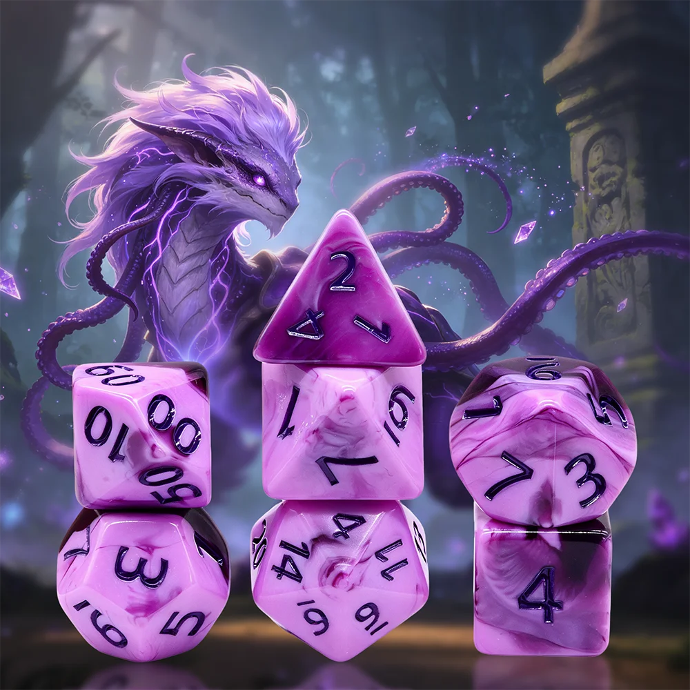 7Pcs Purple Swirl Polyhedral Dice Set, DND Dice for Tabletop RPG, Board Games, Family Gatherings, Perfect Gift for Friends